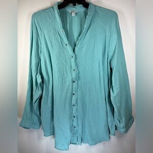 Cato Women's Plus Size Gauze Aqua Button-Up Top Size 22/24W‎